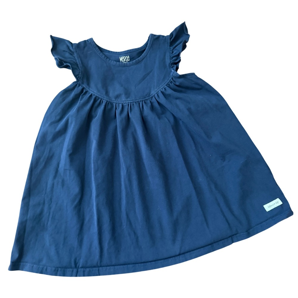 Merce + Me Girls Navy Blue Flutter Sleeve Cotton Jersey Knit Pearl Dress Sz 6